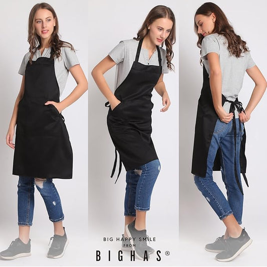 BIGHAS Adjustable Bib Apron with Long Ties for Women Men 18 Colors Chef Kitchen Cooking