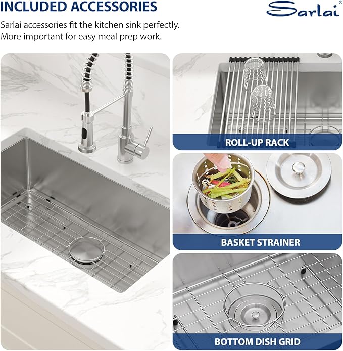 Sarlai 32 Undermount Kitchen Sink Stainless Steel - 32x19 Kitchen Sink Single Bowl Undermount Sinks 16 Gauge Round Corner Under Mount Sinks Basin