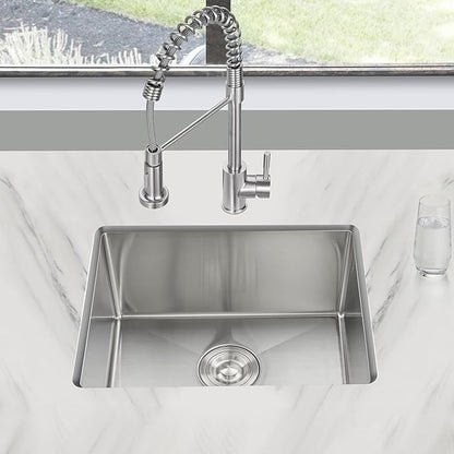 23 inch Undermount Kitchen Sink, 23x16 Inch Single Bowl Kitchen Sinks Undermount, 18 Gauge Stainless Steel 9 Inch Deep Sink Handmade Kitchen Sink, Brushed Nickel
