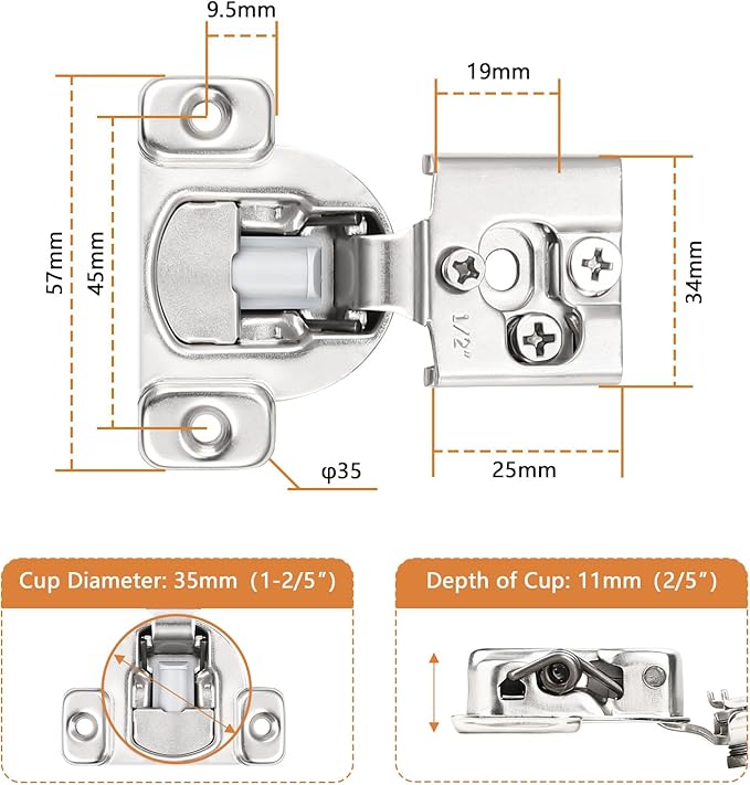 Probrico 10 Pack 5 Pair 1/2 inch Overlay Soft Close Cabinet Hinges Hidden Door Hinge for Kitchen Cabinet Hinges Concealed Self Closing Face Frame for Cupboard, Wardrobe, 105 Degree Opening Angel