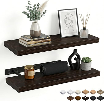 INHABIT UNION 31.5in Floating Shelves for Wall, Wall Mounted Shelves for Decor Storage Set of 2, Floating Shelf for Bedroom, Bathroom, Living Room and Kitchen（Dark Walnut）