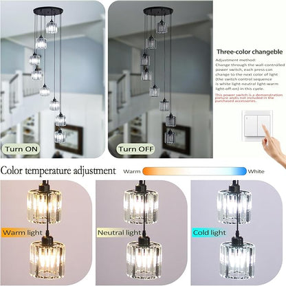 High Ceilings Long Chandeliers Modern Crystal Long Pendant Light,Long Raindrop Hanging Chandeliers,Hanging Flush Mount Chandelier Ceiling Light for Staircase Foyer Entryway 8 Lights