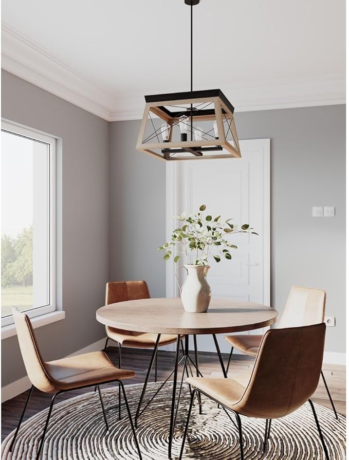 Progress Lighting 4-Light Chandelier, Rustic Farmhouse Style Modern Hanging Light Fixture for Kitchen and Dining Room, Briarwood Collection, Antique Bronze