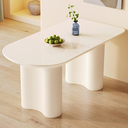 55.11" Modern White Dining Table, Funky Oval Kitchen Table with Powerful Ripple Support Legs for Dining Room, Kitchen, Home Office