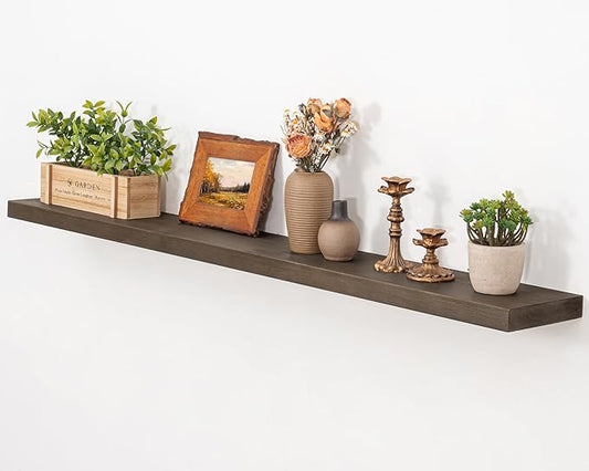 Axeman Natural Wood Floating Shelves for Wall Mounted 55 Inch Rustic Farmhouse Wall Shelves for Bathroom Bedroom Kitchen Living Room Decor Distressed Long Wooden Shelf|Set of 1, Vintage Gray