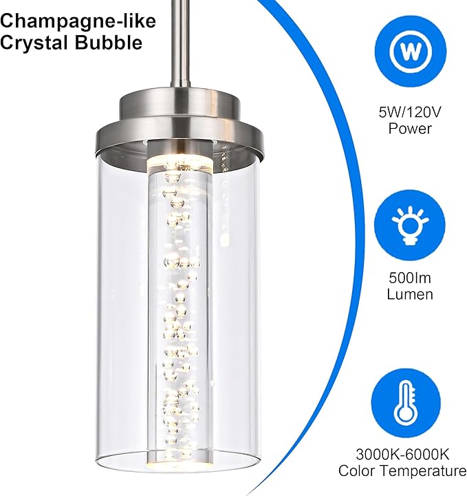 MELUCEE Modern LED Linear Pendant Light Brushed Nickel, 23IN Ceiling Chandelier Light Fixture Hanging with Clear Glass, 3000K-6000K Adjustable Color Temperature Island Light for Dining Room Kitchen