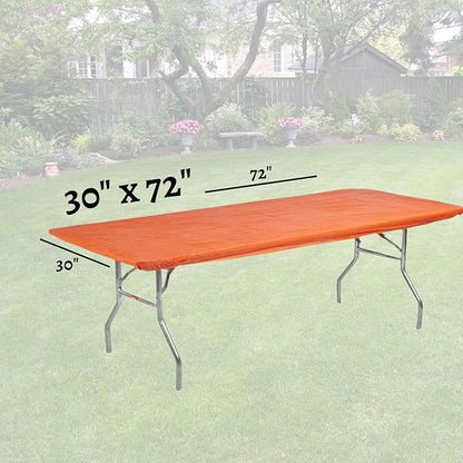 Kwik-Covers 6' Rectangle Plastic Table Covers 30" x 72", Bundle of 5 (Orange)