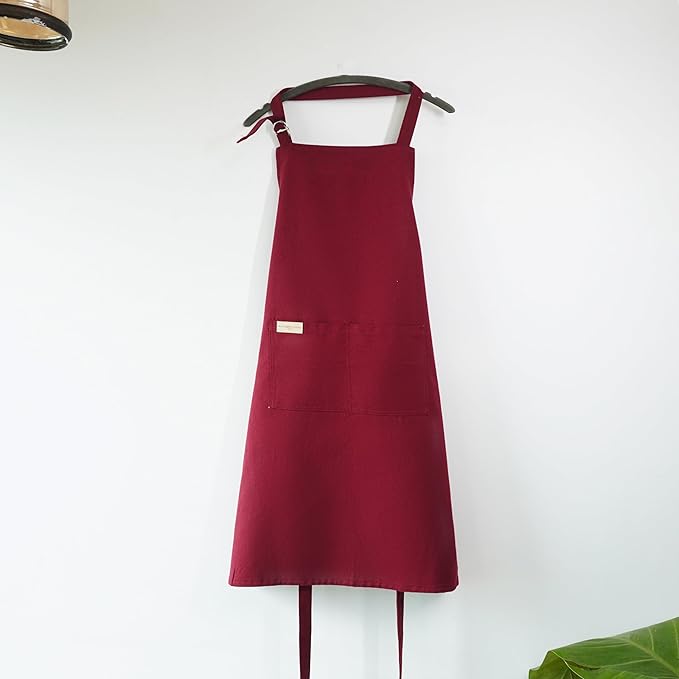 100% Cotton Kitchen Apron with 2 Pockets – Adjustable Chef Apron for Cooking Baking BBQ – Unisex Apron