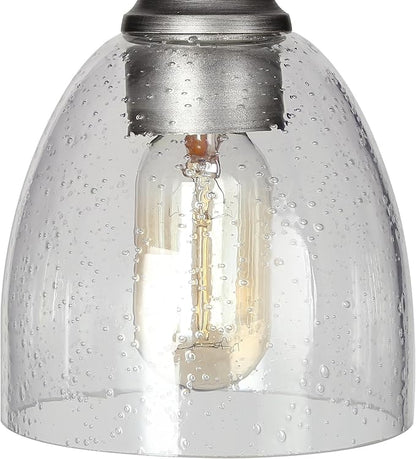 LOG BARN Large 32” Brushed Antique Silver Chandelier, Industrial Kitchen Island Pendant Lighting Fixture with Seeded Glass Shades for Dining Room, Bedroom, Foyer and Living Room