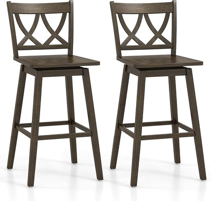 Giantex 29" Bar Stools Set of 2, Swivel Wooden Bar Chairs with Rubber Wood Frame, Footrest & Ergonomic Backrest, Bar Height Barstools for Kitchen Island, Restaurant & Pub, Dark Grey