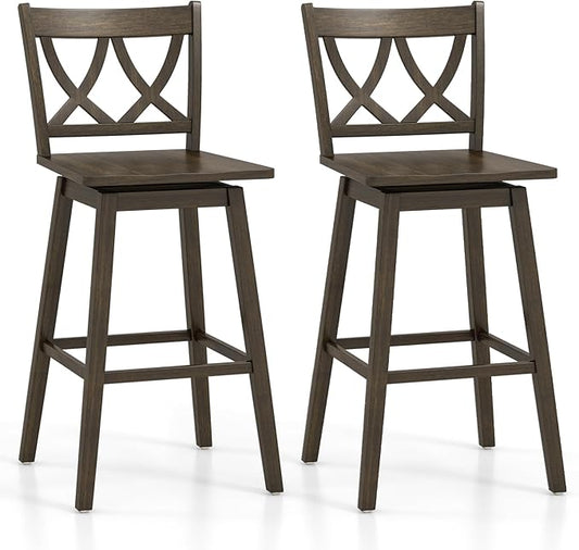 Giantex 29" Bar Stools Set of 2, Swivel Wooden Bar Chairs with Rubber Wood Frame, Footrest & Ergonomic Backrest, Bar Height Barstools for Kitchen Island, Restaurant & Pub, Dark Grey