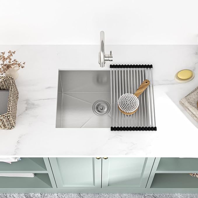 Mocoloo 21 Inch Laundry Sink - 21 x 18 Undermount Utility Sinks 16 Gauge Single Bowl Stainless Steel Utility Sink 12 Inch Deep Laundry Room Sinks Under Counter Seamless Handmade Basin