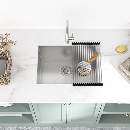 Mocoloo 21 Inch Laundry Sink - 21 x 18 Undermount Utility Sinks 16 Gauge Single Bowl Stainless Steel Utility Sink 12 Inch Deep Laundry Room Sinks Under Counter Seamless Handmade Basin