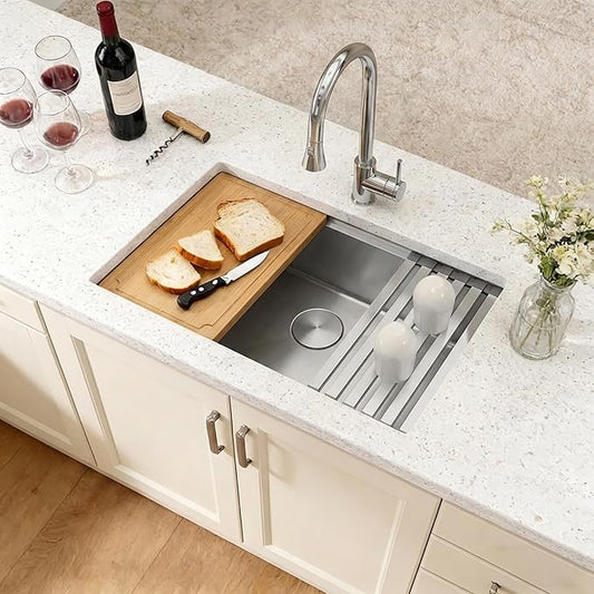 Undermount Kitchen Sink,16 Gauge T-304S Stainless Steel Workstation Sink with Accessories, 28" x 18" x 10" Deep Single Bowl Kitchen Sink for Kitchen,Outdoor and Bathroom