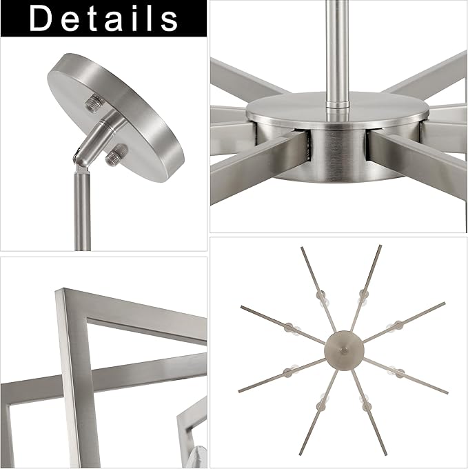 Sigaitwei 8-Light Large Brushed Nickel Chandeliers for Dining Room，Modern Industrial Pendant Lights Kitchen Island，Farmhouse Entryway Light Fixtures，Metal Geometric Chandelier for Living Room