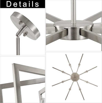 Sigaitwei 8-Light Large Brushed Nickel Chandeliers for Dining Room，Modern Industrial Pendant Lights Kitchen Island，Farmhouse Entryway Light Fixtures，Metal Geometric Chandelier for Living Room