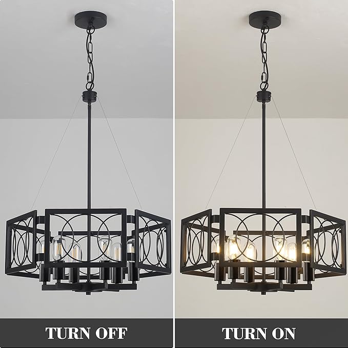 22.83'' Black Farmhouse Chandelier for Dining Room, Large Modern Industrial Geometric Pendant Lighting Fixture Adjustable Hanging Lights for Kitchen Island Foyer Hallway