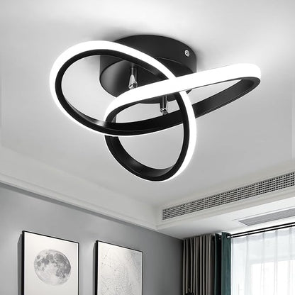 EIDISUNY Modern LED Ceiling Light, 2 Rings Creative Black Hallway Ceiling Lighting 6000K Flush Mount Ceiling Lights for Kitchen Bathroom Cool White Light 22W (Black)