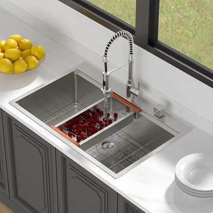 LORDEAR 30x22 Inch Drop In Kitchen Sink Stainless Steel Workstation Kitchen Sinks 16 Gauge Single Bowl Sink with Ledges 30 inch Topmount Kitchen Sinks Round Corners