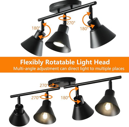 Modern 4-Light Track Lighting Fixture, Black Metal Ceiling Spotlight with Flexible Rotatable Heads, GU10 Base Directional Track Light for Kitchen, Hallway, Living Room & Gallery