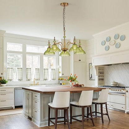 HDDFL Chandeliers Light 5 Lights Chandelier Lamp Modern Pendant Lighting Fixtures Hanging Lamps for Dining Room Entryway Living Room Bedrooms Foyer Entrance Kitchen Brass and Green
