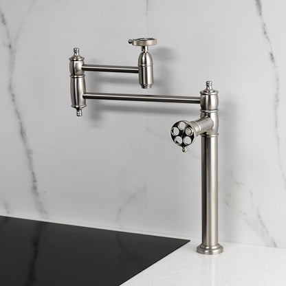 Kingston Brass KS3708RKZ Wendell Two-Handle 1-Hole Deck Mount Pot Filler Faucet with Knurled Handle in Brushed Nickel