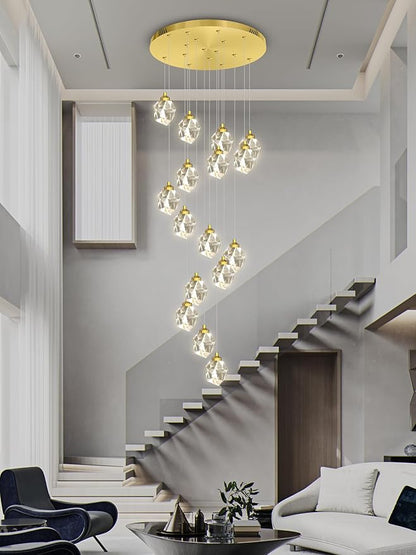 16-Lights Gold Long Spiral Staircase Crystal Chandelier 130 inch Foyer Entrance High Ceiling Chandelier Lighting LED Dimmable 3000-6000K