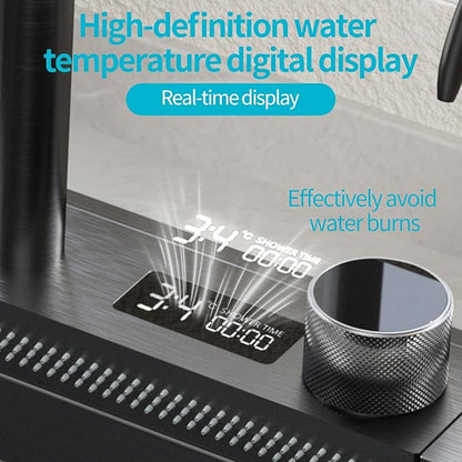 Smart Waterfall Kitchen Sink 29.5 Inch, Black Stainless Steel Workstation Sink with Digital Display Faucet, Drop In Single Bowl Kitchen Sink with Accessories, Modern Deep Kitchen Sink