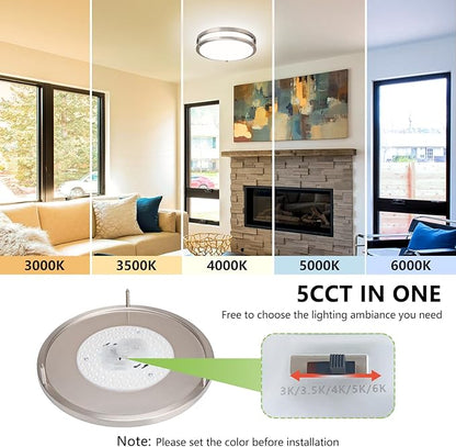 10 Inch Flush Mount Ceiling Light - 4 Pack 24W 3000K/3500K/4000K/5000K/6000K Dimmable Led Light Fixture for Kitchen Hallway Bedroom Bathroom(4, Brushed Nickel, 10 Inch)
