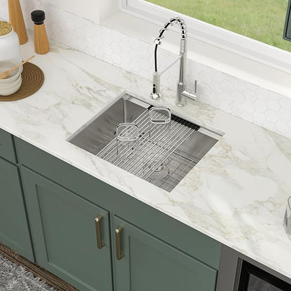 Logmey 23 Undermount Bar Sink - 23x19 Stainless Steel Kitchen Sinks Under Ledge Workstation Sink 16 Gauge Single Bowl Bar Prep Sinks Basin