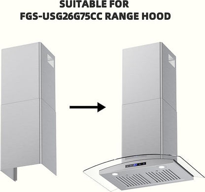 Range Hood Extension Chimney FGS-TG26S-ZST, Stainless Steel Wall Mount Chimney Extension for FIREGAS Glass Wall Mount Range Hood FGS-USG26G75CC
