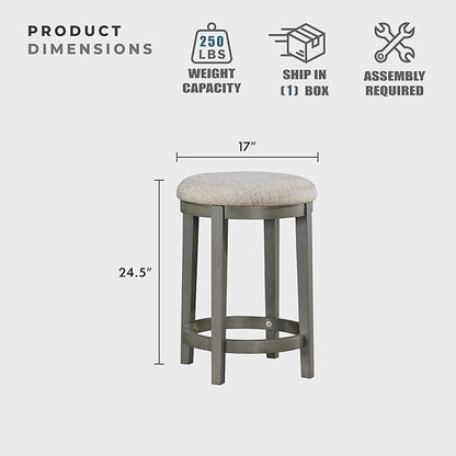 Lexicon Counter Height Stools Set of 2 - Counter Height Stools for Kitchen Table, Padded Cushion, Light Grey Wood Finish and Grey Fabric Cushion Seat