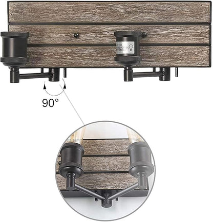 LOG BARN Vanity Lights, Wall Sconce in Rustic Wood and Oil Rubbed Metal Finish, Bathroom Fixture with Adjustable Sockets Over Mirrors