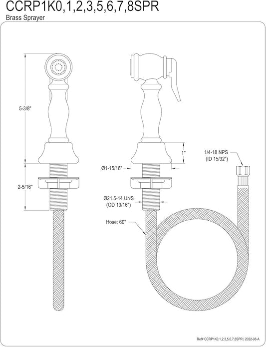Kingston Brass CCRP1K7SPR Vintage Kitchen Faucet Side Sprayer, Brushed Brass