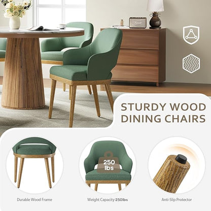 MALOL Wooden Dining Chairs Set of 4, Modern Fabric Upholstered Dining Room Chair, Kitchen Side Chairs, Farmhouse Dinner Chair with Open Back for Kitchen, Green