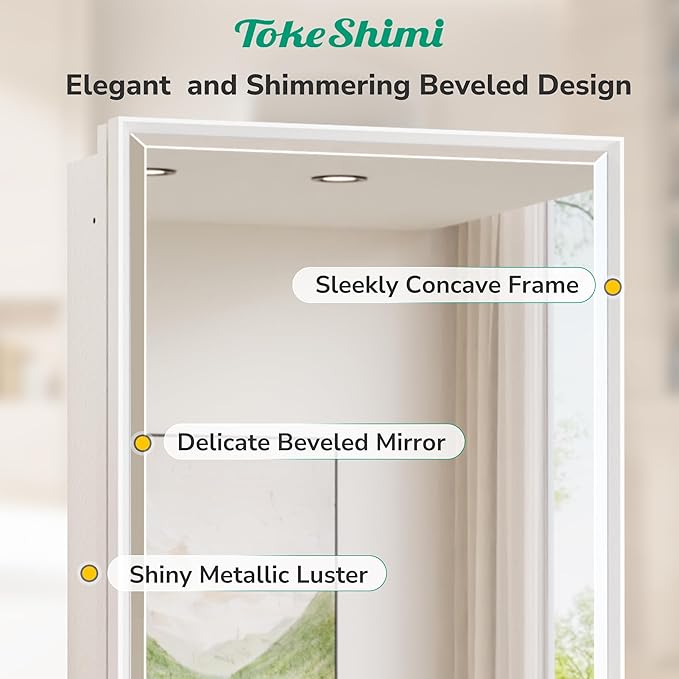 TokeShimi 20 x 26 Recessed Medicine Cabinet with Mirror Surface Mounted, Metal Beveled Mirror with Storage for Bathroom Vanity, Aluminum Alloy White Medicine Cabinet Mirrored
