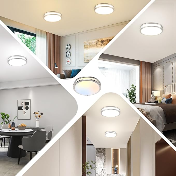 TOBUSA 2-Pack 12 Inch Flush Mount LED Ceiling Lights, 36W 3600lm Super Bright Kitchen Light Fixtures, 5CCT Adjustable LED Lights for Bedroom Bathroom Closet, Modern Ceiling Lamps, Brushed Nickle