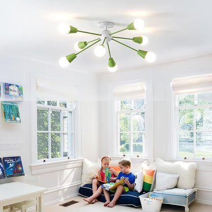 Green Sputnik Ceiling Light Fixture, 8-Lights Modern Sputnik Chandeliers for Dining Room,Indoor Kitchen Island Lighting for Bedroom Porch Entryway Living Room