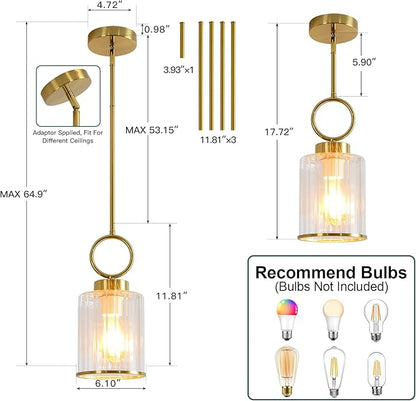 6.1" Modern Clean Glass Pendant Light Round Vintage Farmhouse Pendant Light Fixtures Mini Adjustable Rod Rustic Pendant Lights for Kitchen Island, Dining Room, Bedroom, Hallway, Entryway
