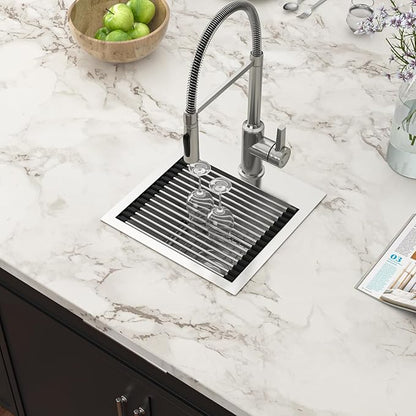 15 Inch Drop In Bar Sink Wet Bar RV Sink 16 Gauge Stainless Steel Single Bowl Handmade Small Kitchen Sink 15"x15"x9"