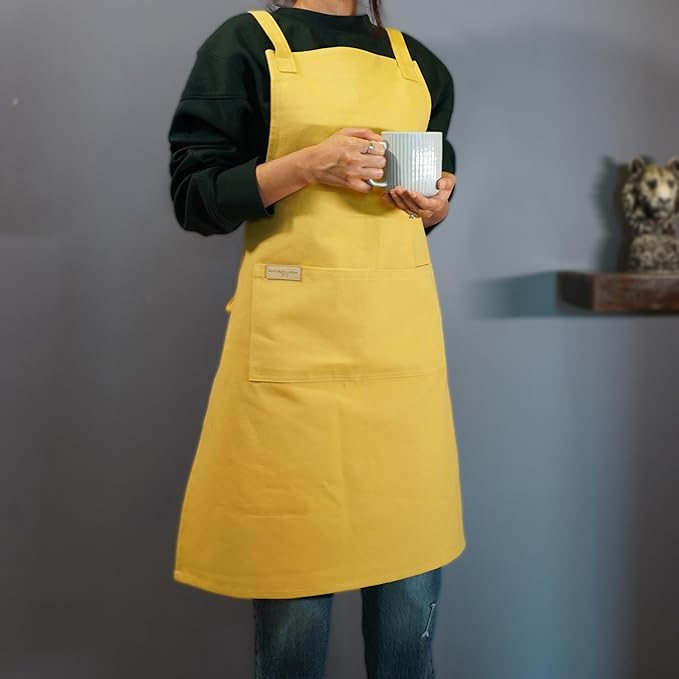 100% Cotton Kitchen Apron with 2 Pockets – Adjustable Chef Apron for Cooking Baking BBQ – Unisex Apron