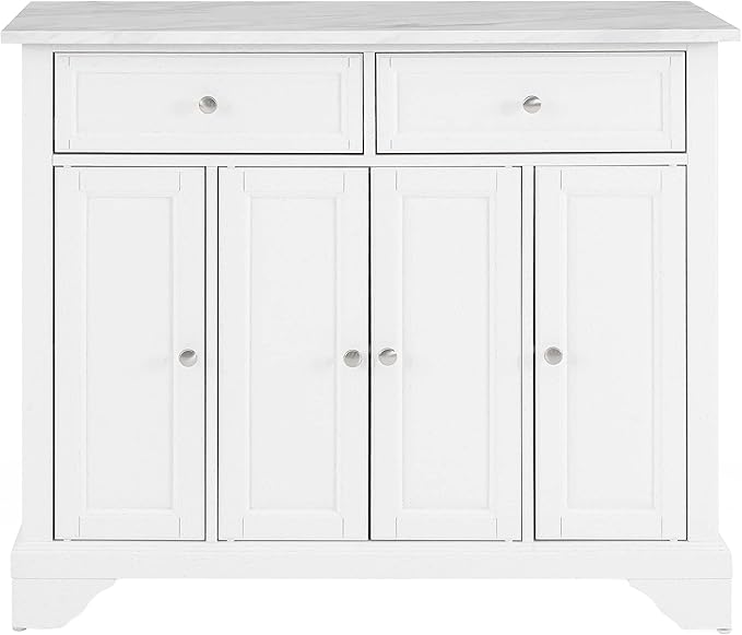 Crosley Furniture Avery Rolling Kitchen Island Storage Cart with Shelves, Microwave Stand, Coffee Bar, Distressed White