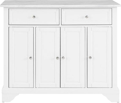 Crosley Furniture Avery Rolling Kitchen Island Storage Cart with Shelves, Microwave Stand, Coffee Bar, Distressed White