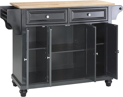 Crosley Furniture Cambridge Wood Top Rolling Kitchen Island Storage Cart, Microwave Stand, Spice Rack, Black