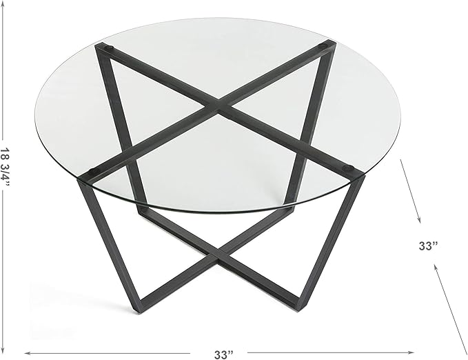 Mango Steam Round Metro Glass Coffee Table for Living Room & Dining Room - Clear Top/Black Base
