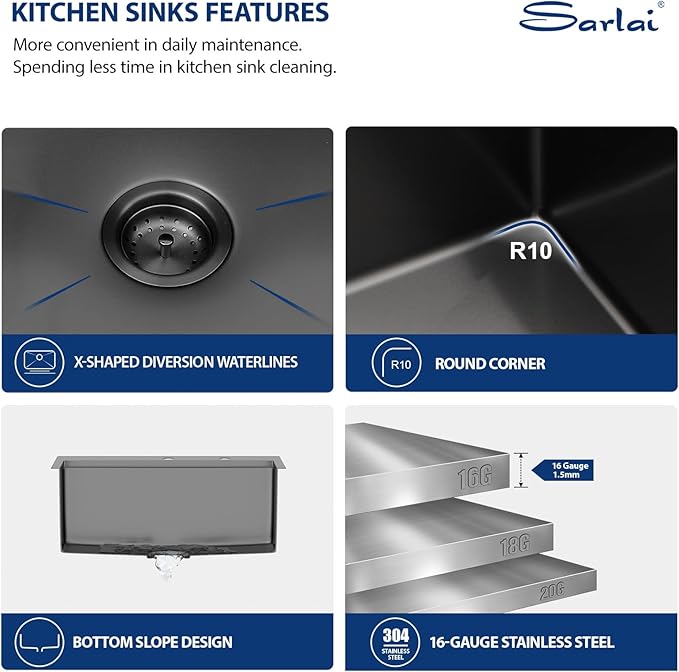 25 Black Drop Kitchen Sink - Sarlai 25 x 22 Inch Kitchen Sink Topmount Ledge Workstation Gunmetal Black Stainless Steel 16 Gauge Single Bowl Over Counter Utility Laundry Sinks Basin