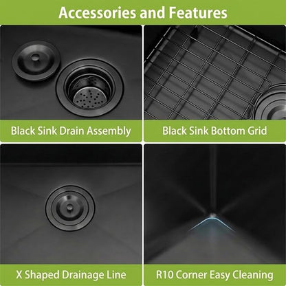 RV Kitchen Sink 25 X 15 inch,Black Undermount Kitchen Sink with 7 inch Depth,Stainless Steel Kitchen Sinks for RV,Outdoor Caming Van Sink