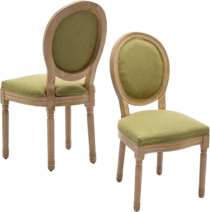 Linen Wooden Dining Chair Set of 2, Upholstered Farmhouse Dining Chair with Solid Wood Frame, Kitchen & Dining Room Chairs for Living Room, Restaurant, Bedroom (Green-Padded, Set of 2)