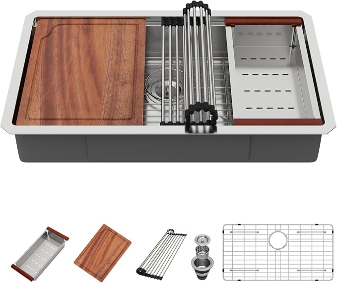 30 Inch Undermount Kitchen Sink - Beslend ADA 6 Inch Depth 30x18 Undermount Worksation Sinks Under Counter Stainless Steel 16 Gauge Mobility Friendly Sink for Wheelchair Accessible Kitchen