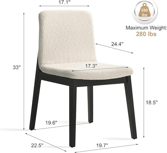 Modern Dining Chairs Set, White Boucle Upholstered Seat, Black Rubberwood Frame and Legs, Assembly Required, Elegant Dining Chairs for Dining Room or Kitchen (White, Set of 4)